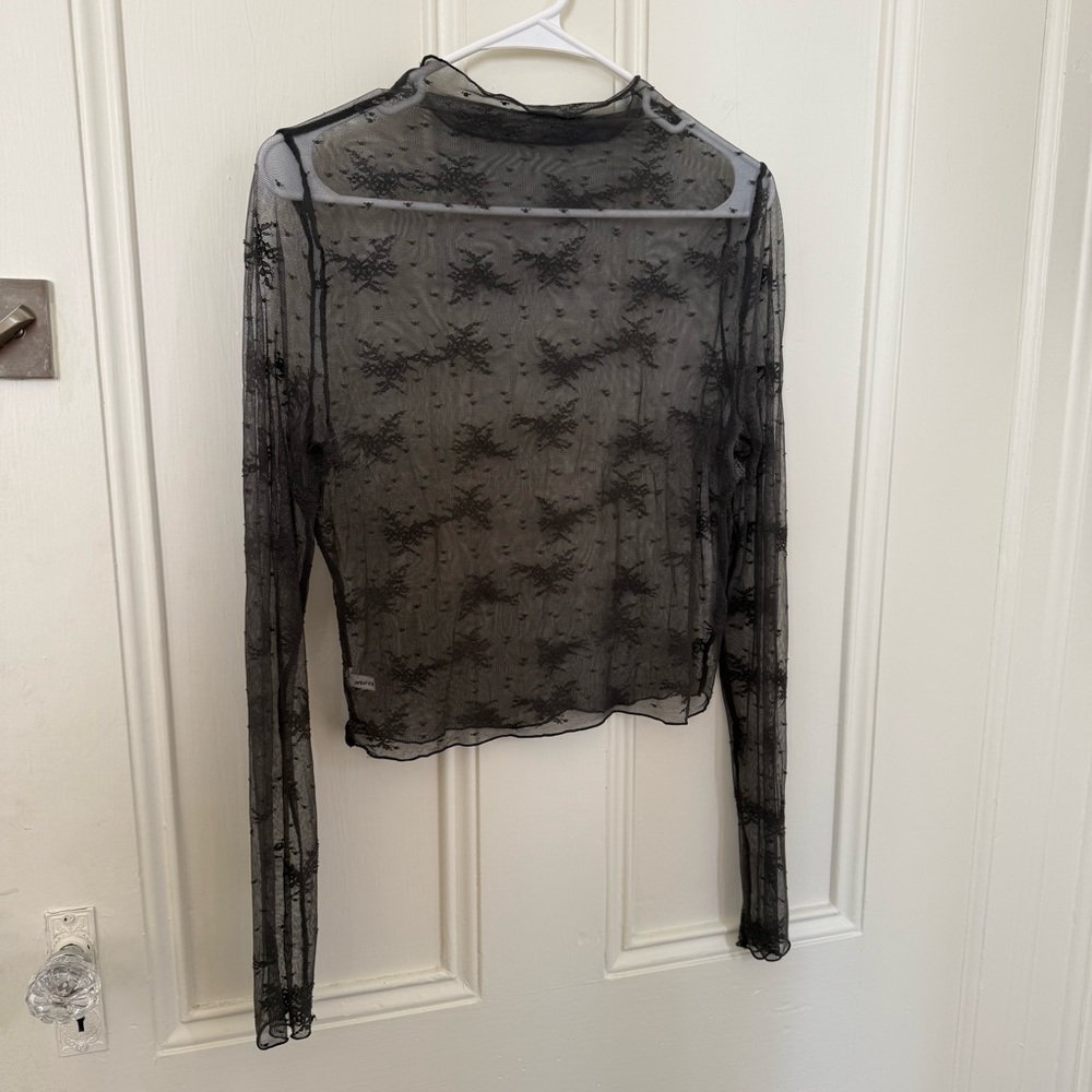 aerie Sheer Embroidered Long-Sleeve Mesh Top